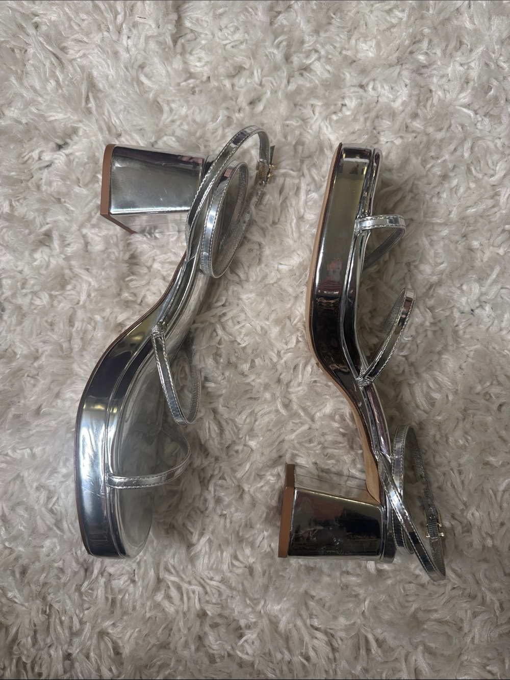 Larroude Silver Strappy Ankle-Wrap Sandals - Size 10 - Picture 3 of 4